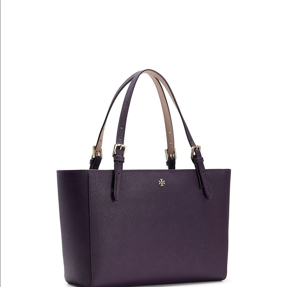 Tory Burch Small Saffiano Leather Tote Bag Purple